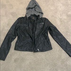 Zip up black leather jacket